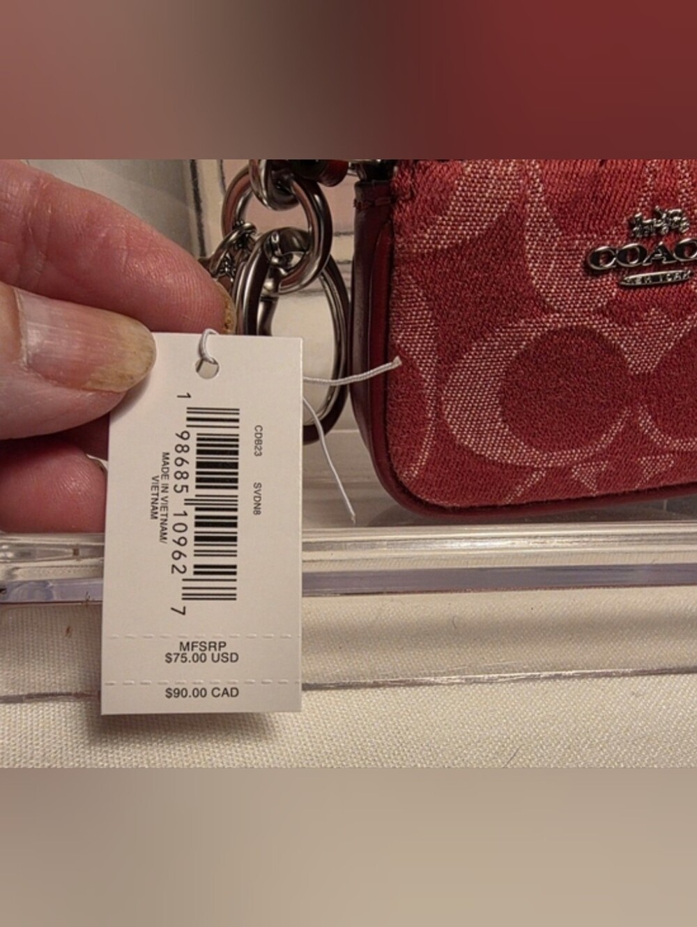Coach Signature Mini Nolita Bag Charm in signature DENIM Silver/true Red NWT - Picture 3 of 6